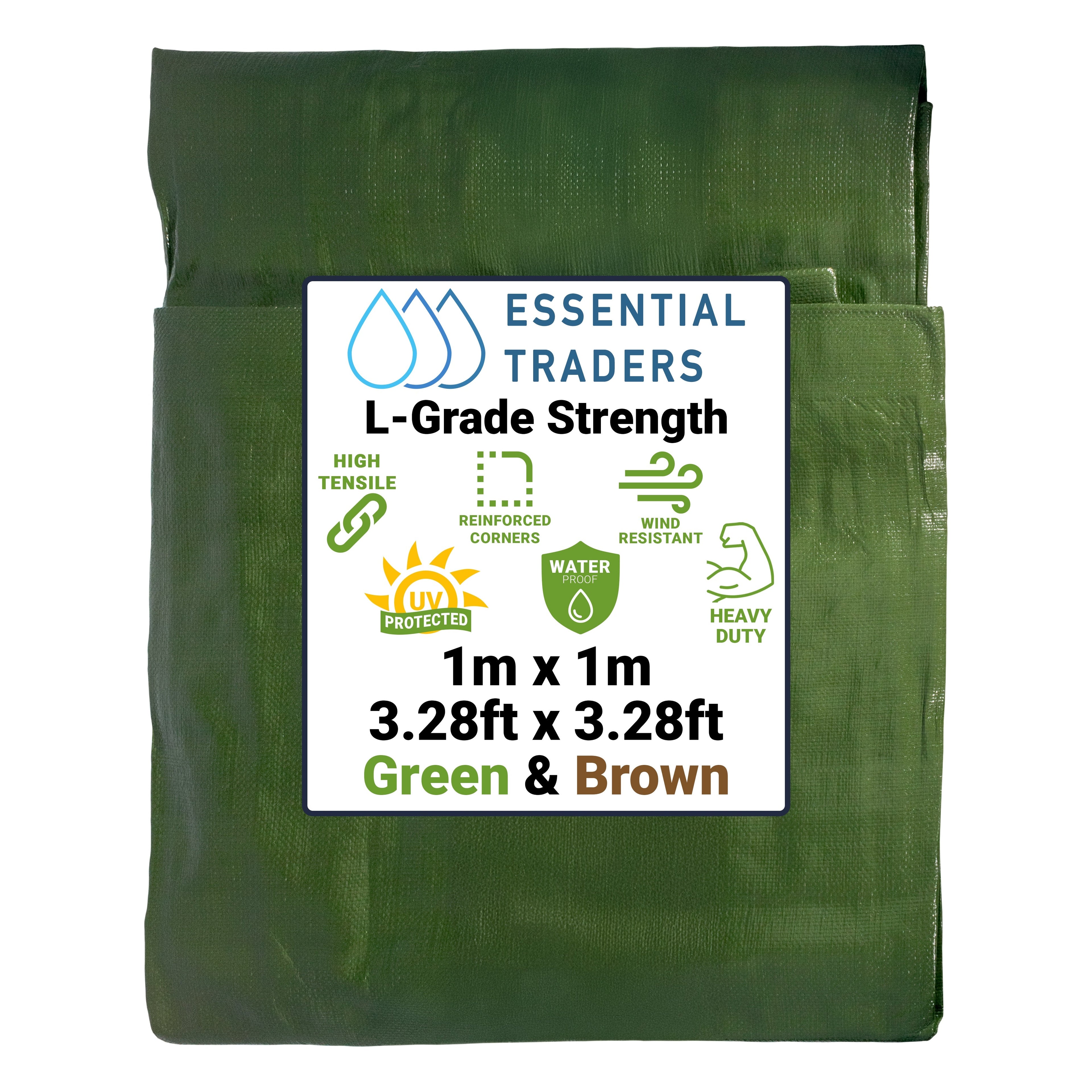 1m x 1m Green & Brown Tarpaulins, L-Grade 200 GSM